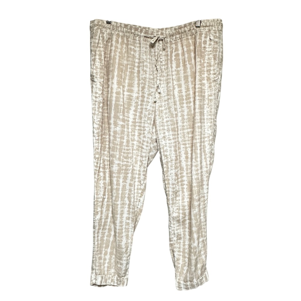 Old Navy Linen Blend Pants Womens XL Tie‎ Dye Beige Pull On Relaxed Lightweight